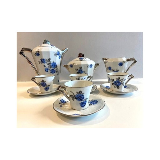 Vintage Art Deco koffie thee chocolade servies van Limoges porselein voor Uc et Mf, 1940