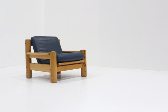 Image 1 of Vintage Massief Houten Fauteuil Hout En Leer