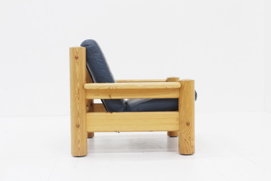 Image 1 of Vintage Massief Houten Fauteuil Hout En Leer