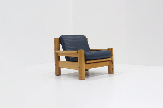 Image 1 of Vintage Massief Houten Fauteuil Hout En Leer