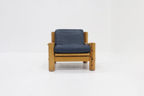 Image 1 of Vintage Massief Houten Fauteuil Hout En Leer