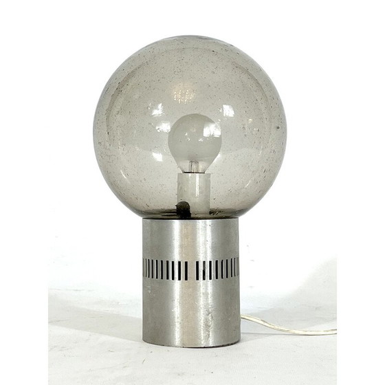 Image 1 of Mid Century aluminium en bullicante glazen tafellamp van Stilux Milano