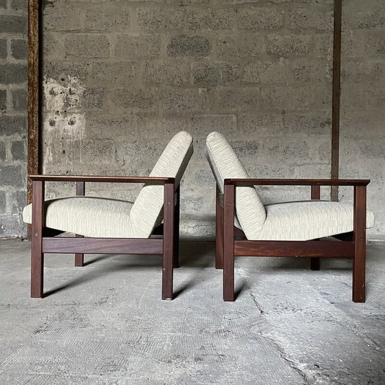 Image 1 of Paar vintage Scandinavische fauteuils in teakhout en beige stof