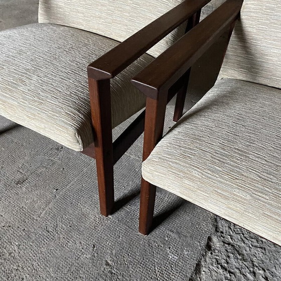 Image 1 of Paar vintage Scandinavische fauteuils in teakhout en beige stof