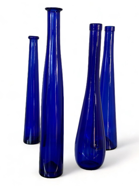 Image 1 of Collectie Vintage Blauwe Flessen Glas Cobalt Wijnflessen 