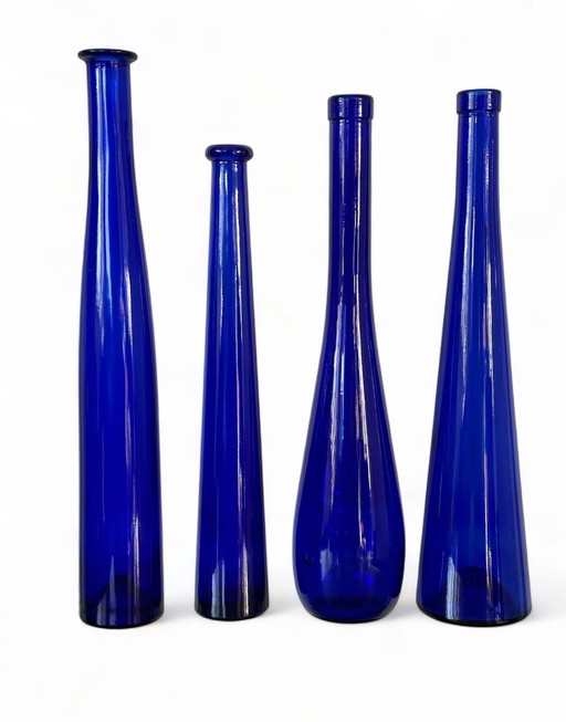 Collectie Vintage Blauwe Flessen Glas Cobalt Wijnflessen 