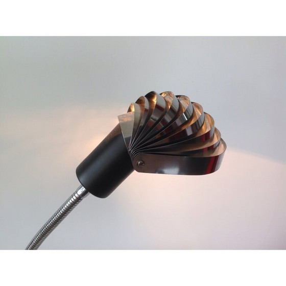 Image 1 of Vintage zilverstaal en flexibele lamp met bladkap, Zwitserland 1970