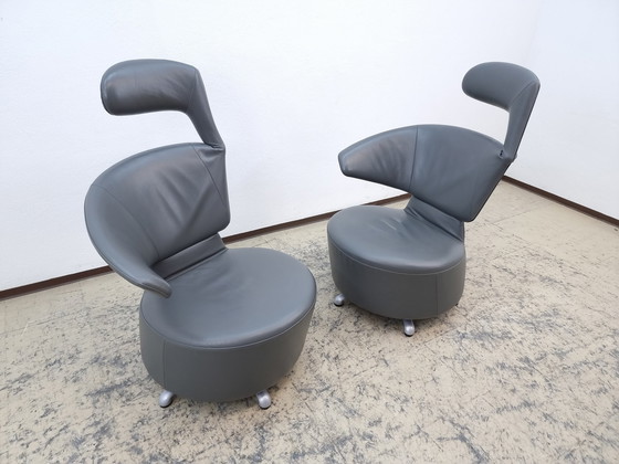 Image 1 of Cassina Aki Biki stoel design leren fauteuil draaifauteuil