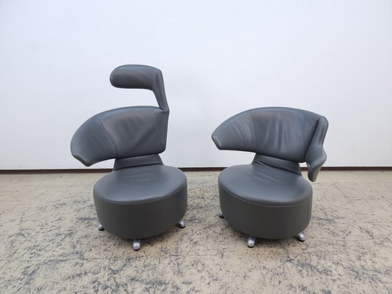 Image 1 of Cassina Aki Biki stoel design leren fauteuil draaifauteuil