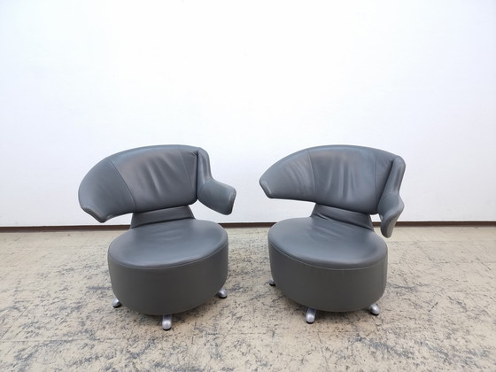 Image 1 of Cassina Aki Biki stoel design leren fauteuil draaifauteuil