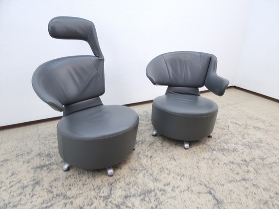 Image 1 of Cassina Aki Biki stoel design leren fauteuil draaifauteuil