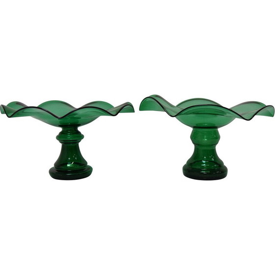 Image 1 of Paar vintage Art glazen schalen van Glasswork Novy Bor, Tsjecho-Slowakije jaren 1930