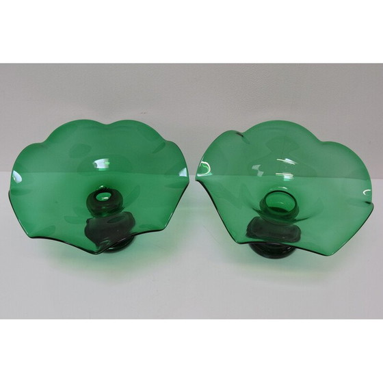 Image 1 of Paar vintage Art glazen schalen van Glasswork Novy Bor, Tsjecho-Slowakije jaren 1930