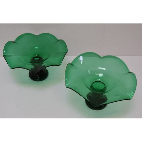 Image 1 of Paar vintage Art glazen schalen van Glasswork Novy Bor, Tsjecho-Slowakije jaren 1930