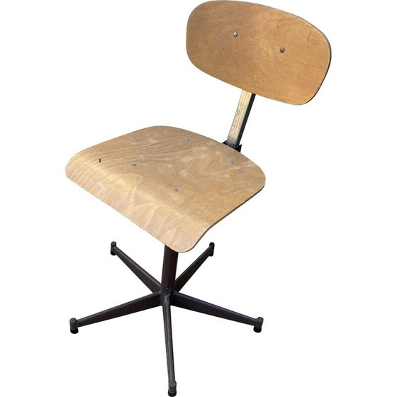 Image 1 of Vintage hoge industriële draaifauteuil F van hout en metaal, 1950