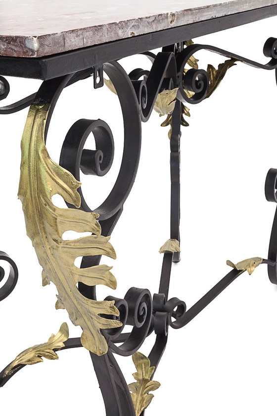 Image 1 of Smeedijzeren console met vergulde acanthusbladeren, 1950