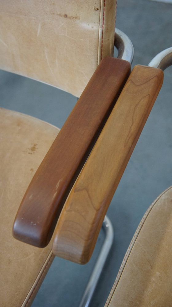 Image 1 of 4 X Vintage Leren Thonet Design Eetkamerstoel