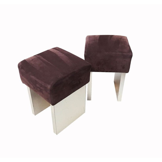 Image 1 of Paar vierkante vintage stoelen in chocolade kalfsleer 1970