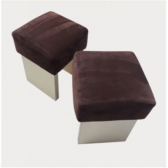 Image 1 of Paar vierkante vintage stoelen in chocolade kalfsleer 1970