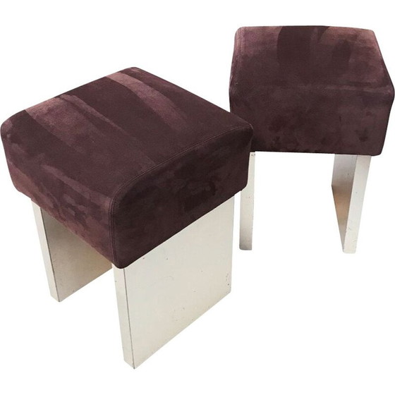 Image 1 of Paar vierkante vintage stoelen in chocolade kalfsleer 1970