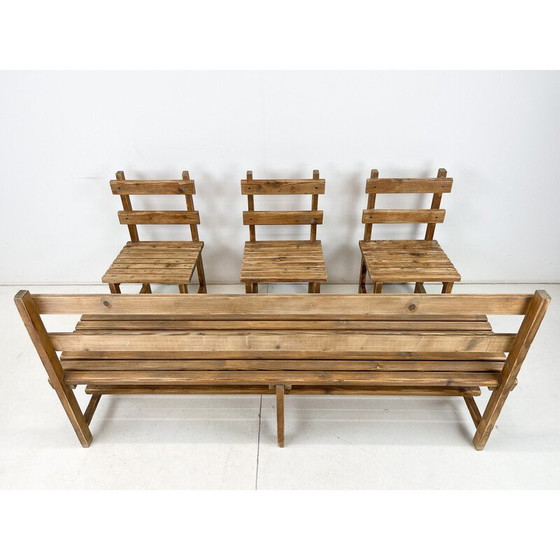 Image 1 of Vintage bank met 3 stoelen in hout