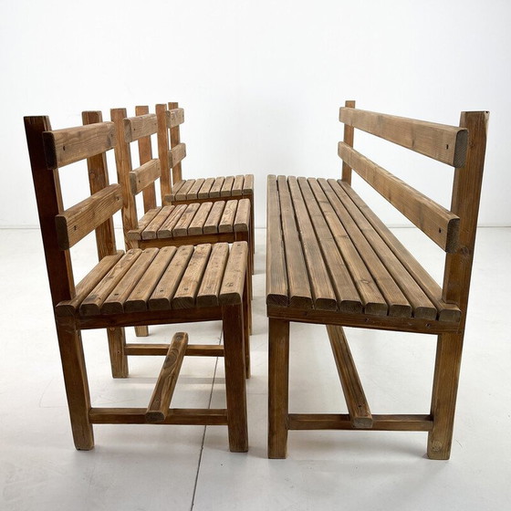 Image 1 of Vintage bank met 3 stoelen in hout