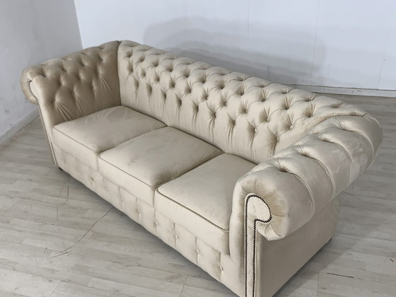 Image 1 of Engelse chesterfield bank 3-zits vintage stijl koloniaal