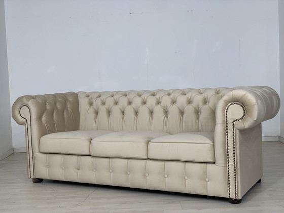 Image 1 of Engelse chesterfield bank 3-zits vintage stijl koloniaal