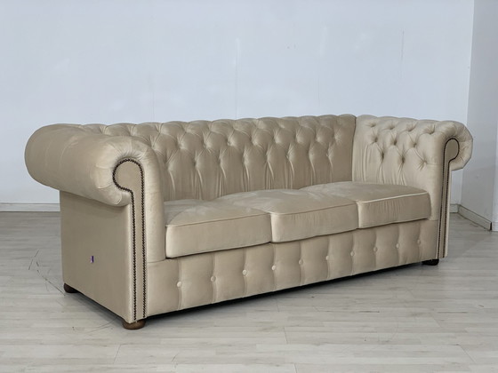 Image 1 of Engelse chesterfield bank 3-zits vintage stijl koloniaal