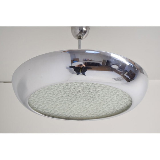 Image 1 of Vintage chroom en glazen Ufo ophanging door Josef Hurka, Tsjecho-Slowakije 1940