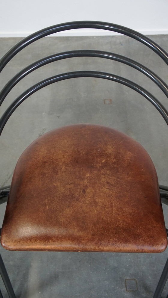Image 1 of 4 X Design Eetkamerstoel Met Leren Zitting En Metalen Frame
