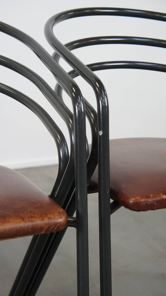 Image 1 of 4 X Design Eetkamerstoel Met Leren Zitting En Metalen Frame