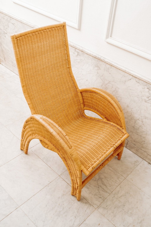 Vintage Rotan Fauteuil Met Halve Maan Poten 