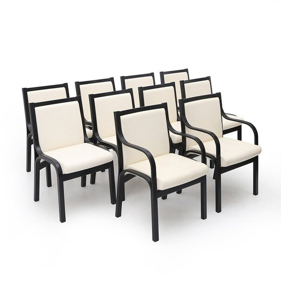 Image 1 of Set van 10 vintage "Cavour" stoelen van gebogen hout en multiplex van Vittorio Gregotti voor Poltrona Frau, 1970
