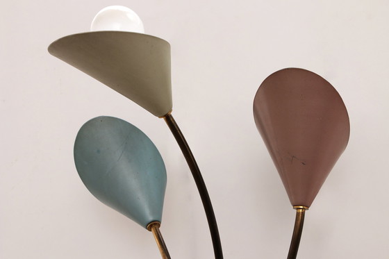 Image 1 of Vintage Wandlamp met 3 Lampjes - Messing Metaal,1960 Denemarken