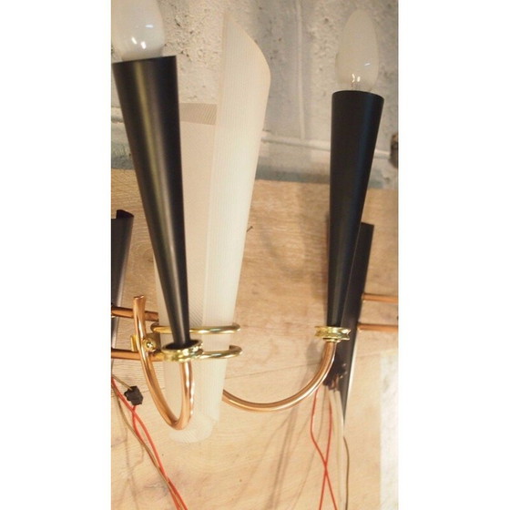 Image 1 of Paar vintage wandlampen in metaal, perspex en messing uit Lunel