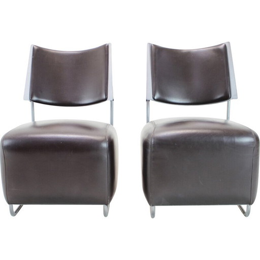 Paar vintage "Oskar" fauteuils in leer en metaal van Harri Korho voor Inno, Finland 1990