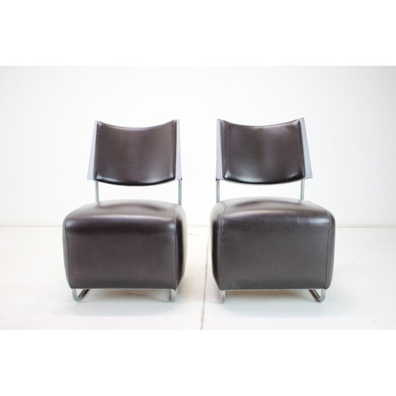 Image 1 of Paar vintage "Oskar" fauteuils in leer en metaal van Harri Korho voor Inno, Finland 1990