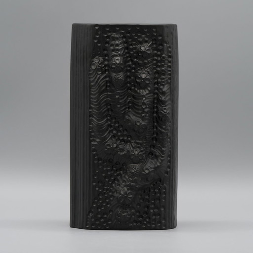 Martin Freyer Rosenthal Studio-Line Bisque Porcelaine Noire Op-Art Reliëfvaas