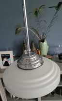Art Deco Hanglamp In Gispen Style Met Wit Opaline Glazen Kap. 