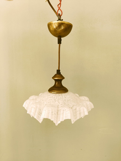 Witte Opaline De Clichy Glazen Hanglamp