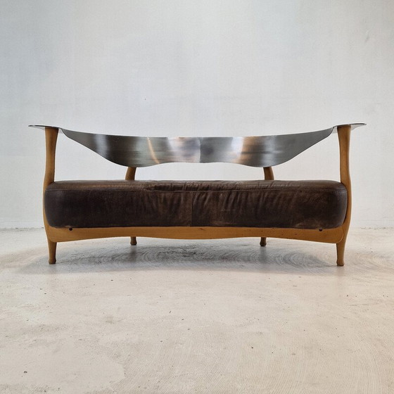 Image 1 of Vintage "Fantasy Island" sofa van hout, staal en leer door Kurt Bayer, Duitsland 1980