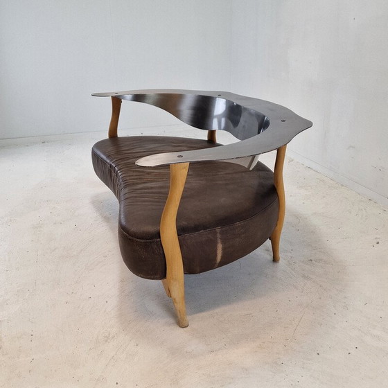 Image 1 of Vintage "Fantasy Island" sofa van hout, staal en leer door Kurt Bayer, Duitsland 1980