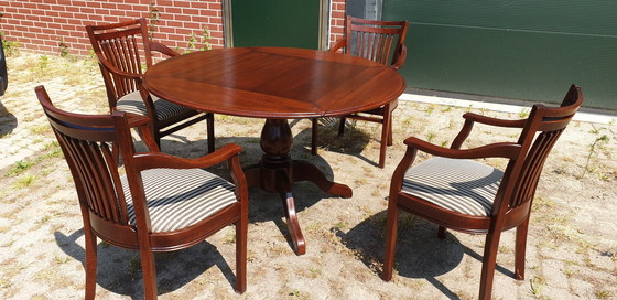 Image 1 of Kersenhout Bannink Jugendstil Eetkamer Tafel Met 4 Stoelen 