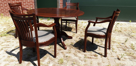 Image 1 of Kersenhout Bannink Jugendstil Eetkamer Tafel Met 4 Stoelen 