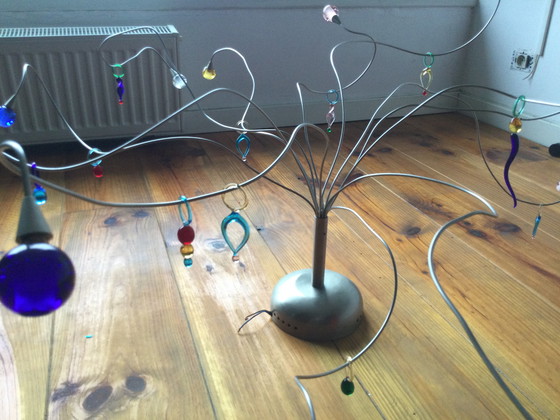 Image 1 of Design Hanglamp met glazen hangehtjes en gekleurde bolletjes