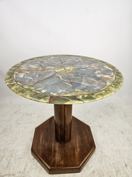 Image 1 of Italiaans Bijzettafel Rond Ingelegd Onyx 