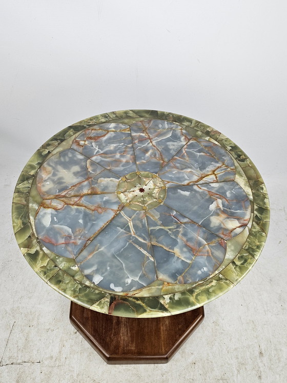 Image 1 of Italiaans Bijzettafel Rond Ingelegd Onyx 