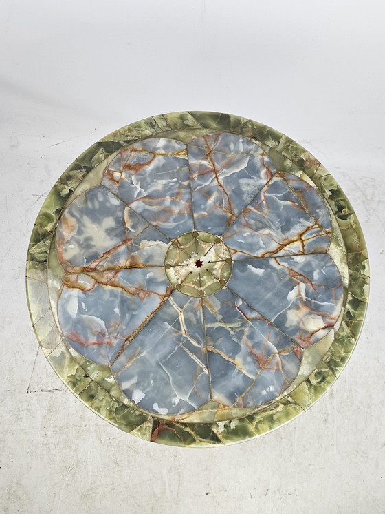 Image 1 of Italiaans Bijzettafel Rond Ingelegd Onyx 