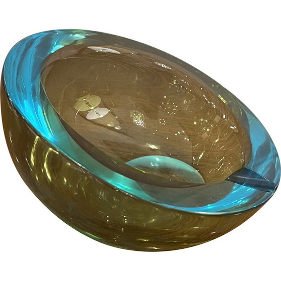 Image 1 of Vintage halve bol zakje in groen en blauw Murano glas van Flavio Poli, 1960